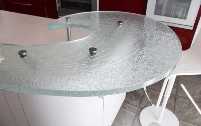 wave shaped solid cast glass countertop
