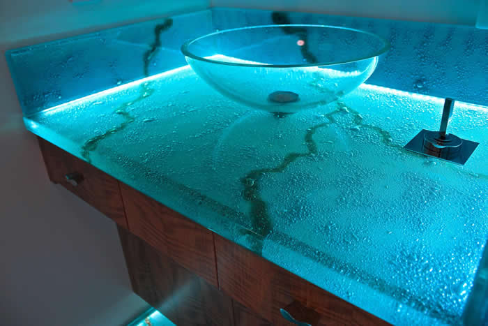 solid blue glass countertop for bathroom