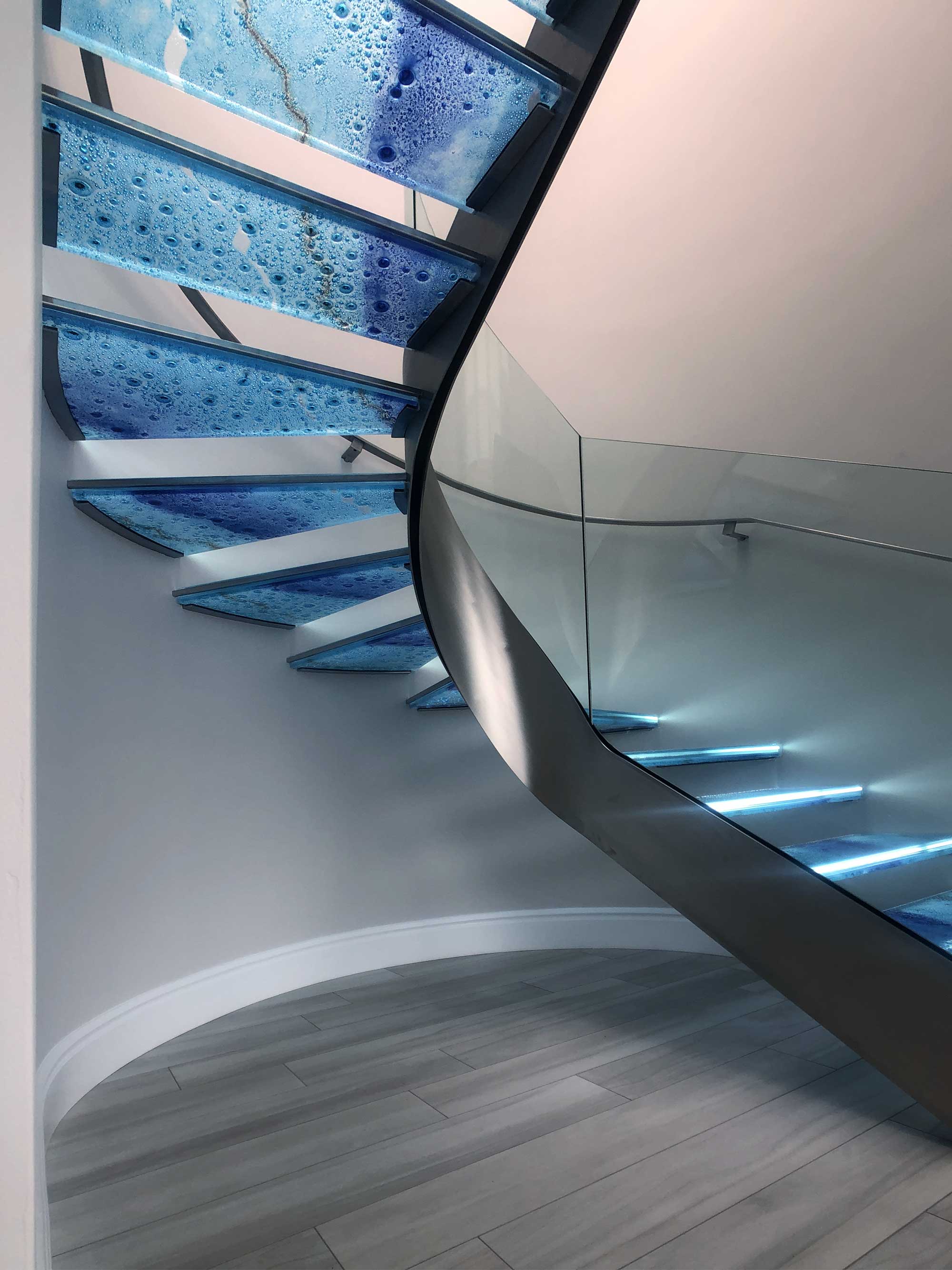 ColorFuse™ Glass Stair Treads for Custom Southern California Home