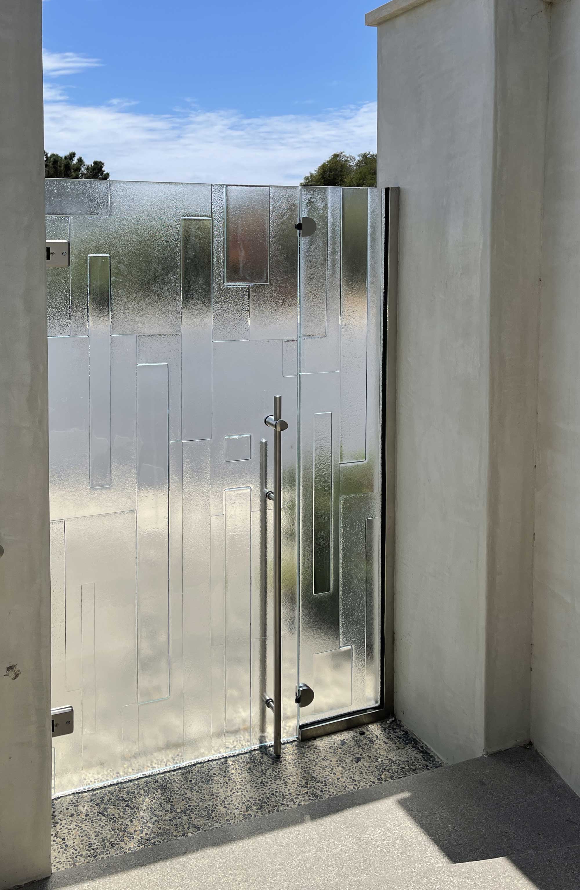 Glass Privacy Gate With Mondrian Modernist Motif