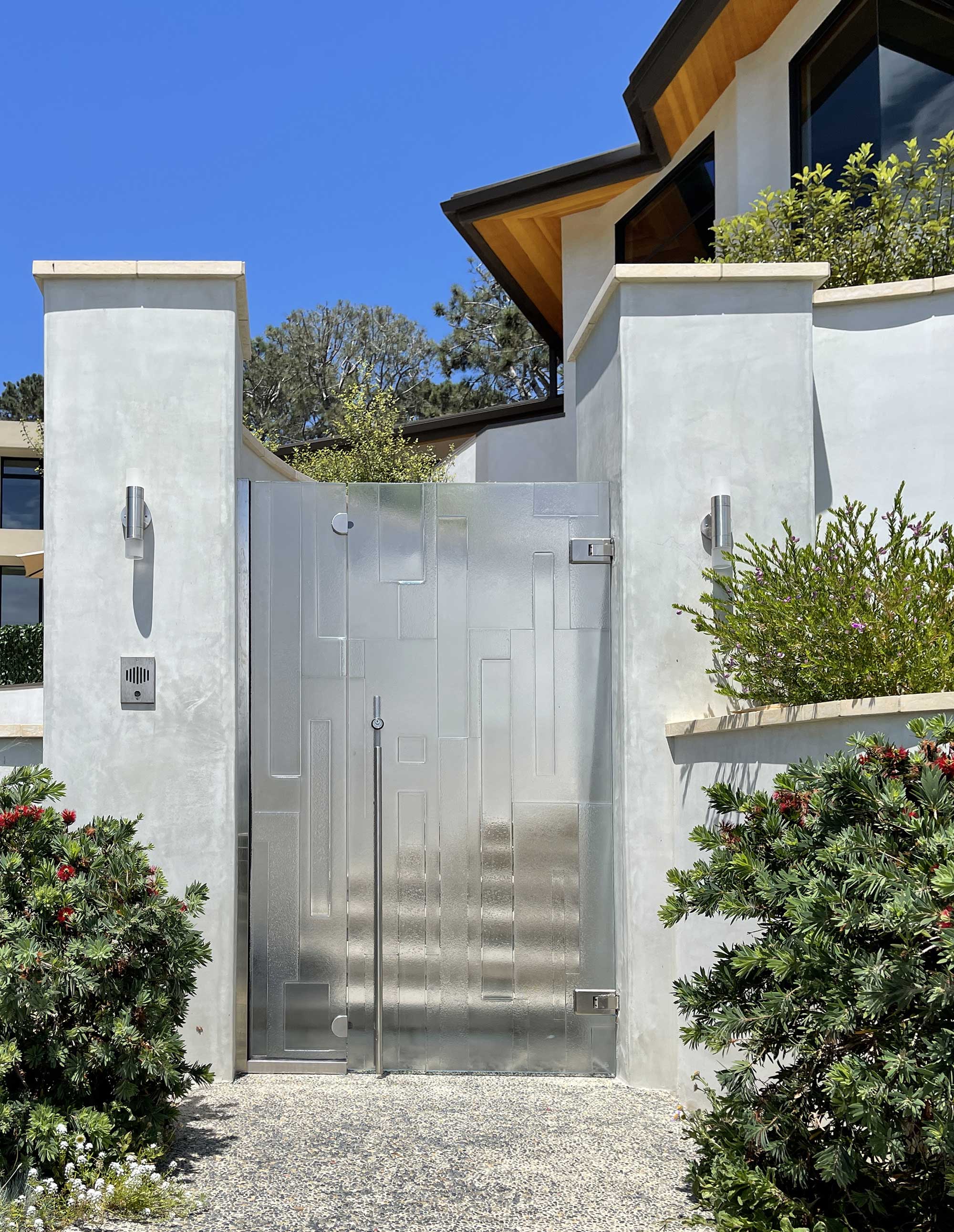 Glass Privacy Gate With Mondrian Modernist Motif